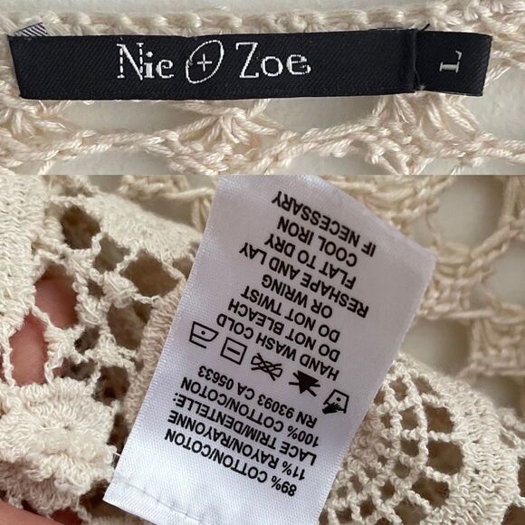 NIC & ZOE Cream Cotton Crochet Open Knit Cardigan Sweater L - Picture 4 of 6